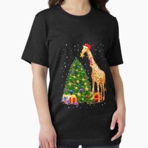 Funny Giraffe Hat In Snow Giraffe Costume Santa Christmas — graphic tee